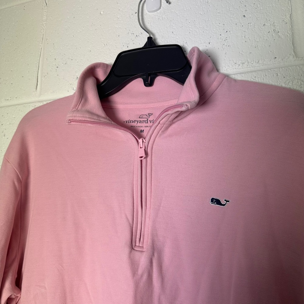 Vineyard Vines Pink Whale Logo 1/4 Zip Pullover Sweatshirt Women's Medium Cotton